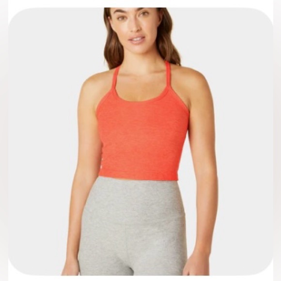 Beyond Yoga Tops - Beyond Yoga Spacedye Slim Racerback Cropped Tank - Fresh Coral Heather / S